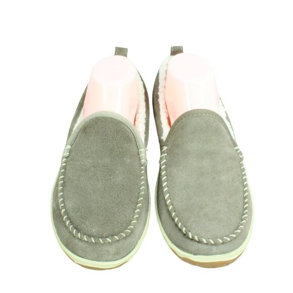 LL Bean Cement Suede Slip On Fleece Lined Mountain Moccasin Slippers Size 8 M - Picture 5 of 9